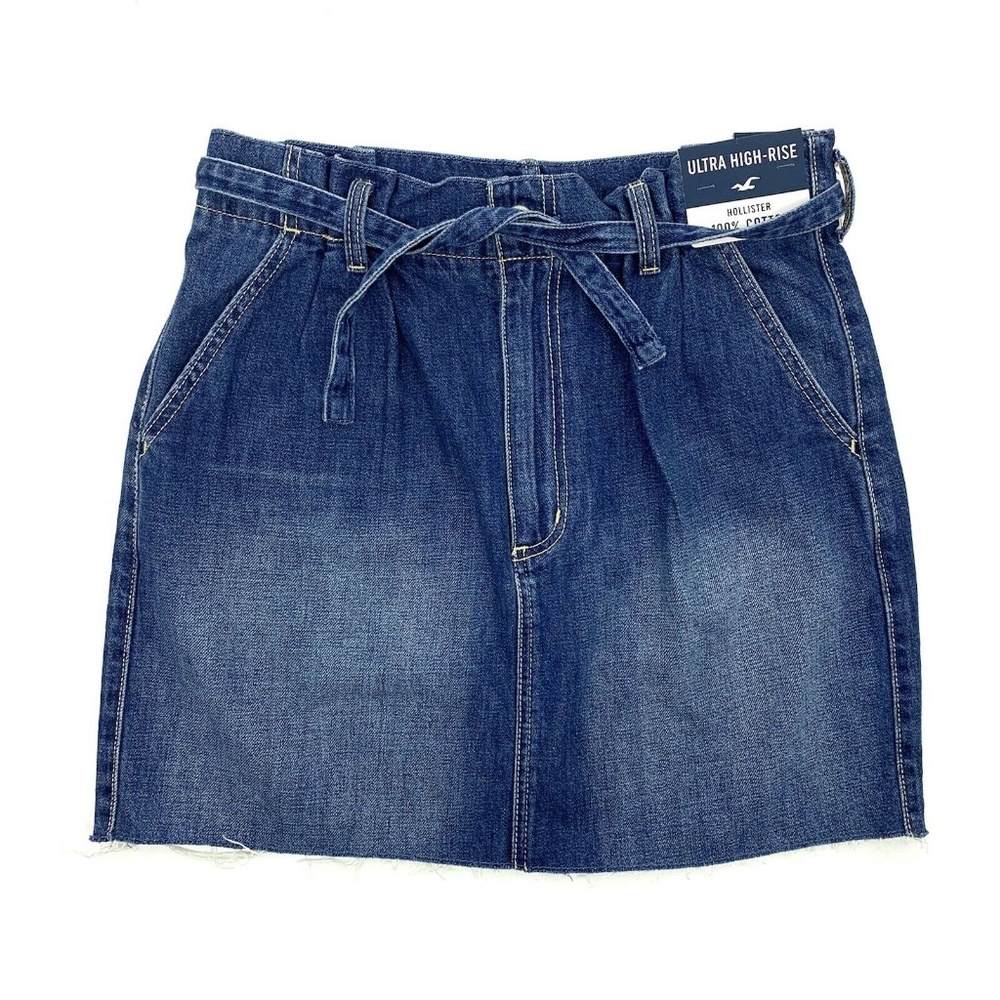 Hollister Skirt Blue Ultra High Rise Raw Hem Denim - Picture 1 of 8